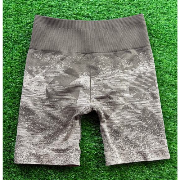 Gymshark Seamless High Waist Biker Shorts Brown Geo Camo Workout Women’s Sz S - Picture 2 of 8